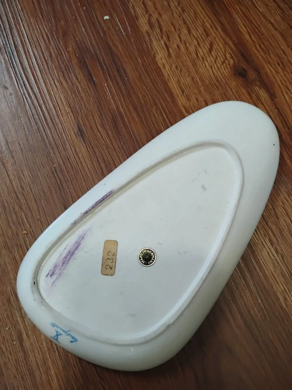 Vintage 1950s Helmut Krüger Handmade Porcelain Trinket Tray Ashtray Blue Floral